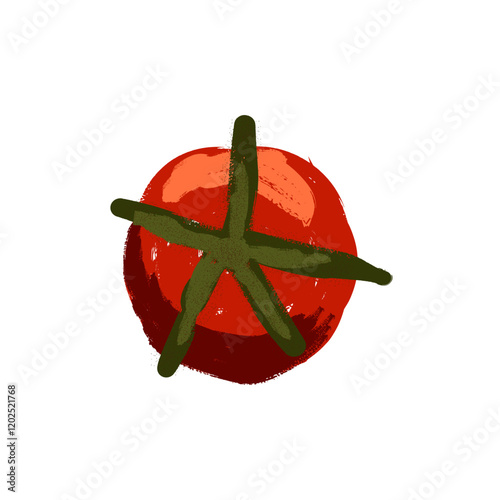 hand draw gouache painted tomato top view, vector