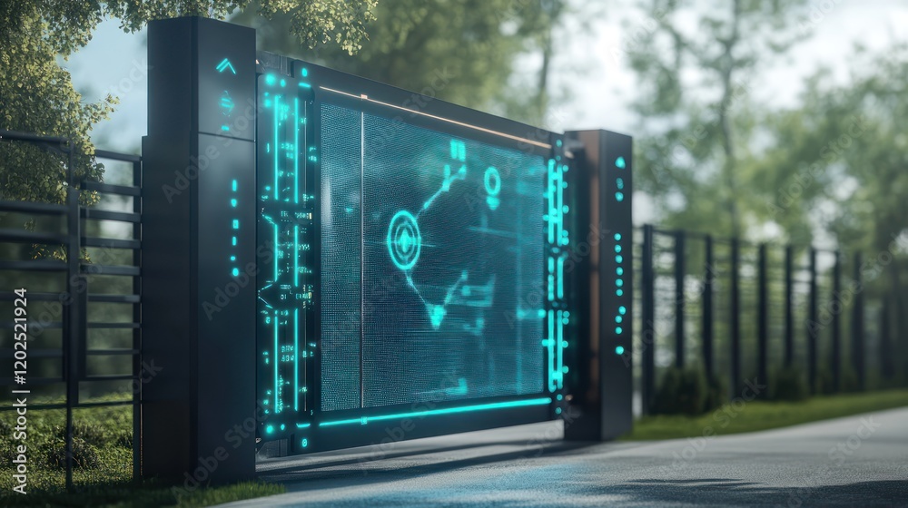 Obraz premium High-tech gate with a holographic display panel for customizable visual effects and enhanced functionality