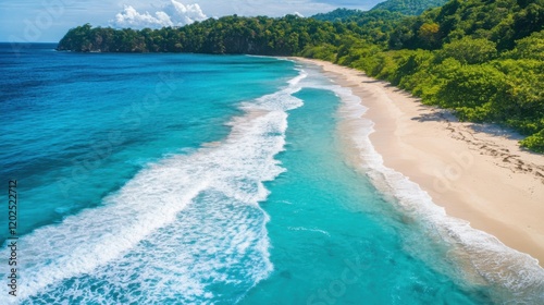 Aerial view of turquoise beach and shoreline