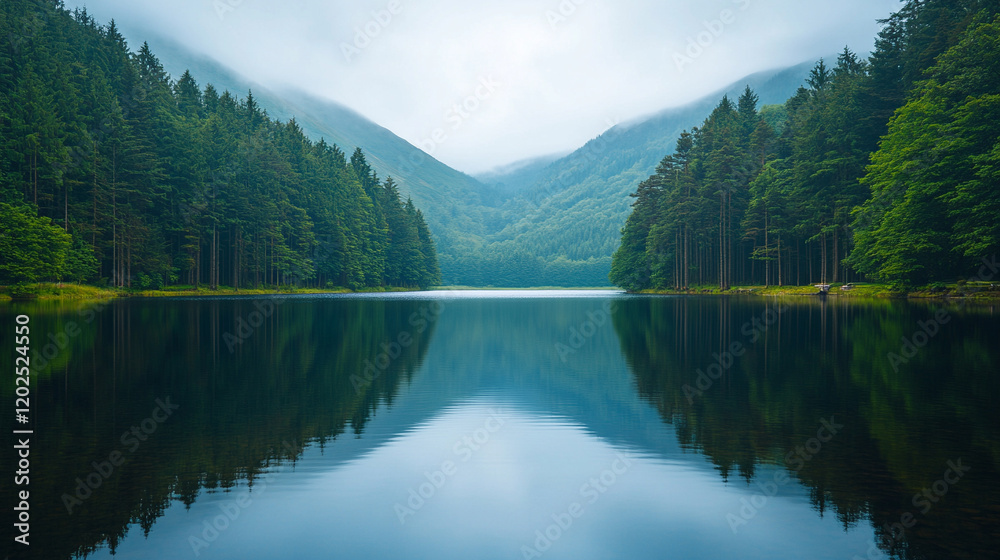 A peaceful reflection of the sky in a calm lake surrounded by lush trees with modern blurred elements and an empty caption space on the side conveying tranquility and balance
A peaceful reflection of the sky in a calm lake surrounded by lush trees with modern blurred elements and an empty caption space on the side conveying tranquility and balance