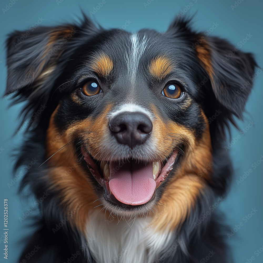 Portrait of a dog on a blue background, studio photo Portrait of a dog on a blue background, studio photo