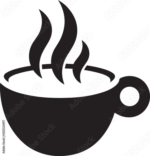 Hot beverage in a cup, a simple black and white graphic.