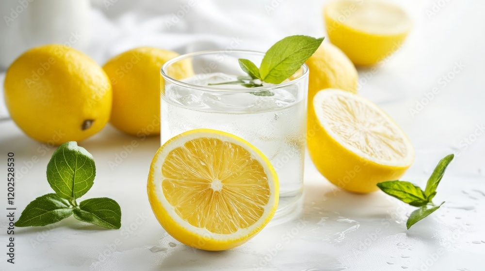 Refreshing Lemonade in a Minimalist Clean Workspace Setting Refreshing Lemonade in a Minimalist Clean Workspace Setting