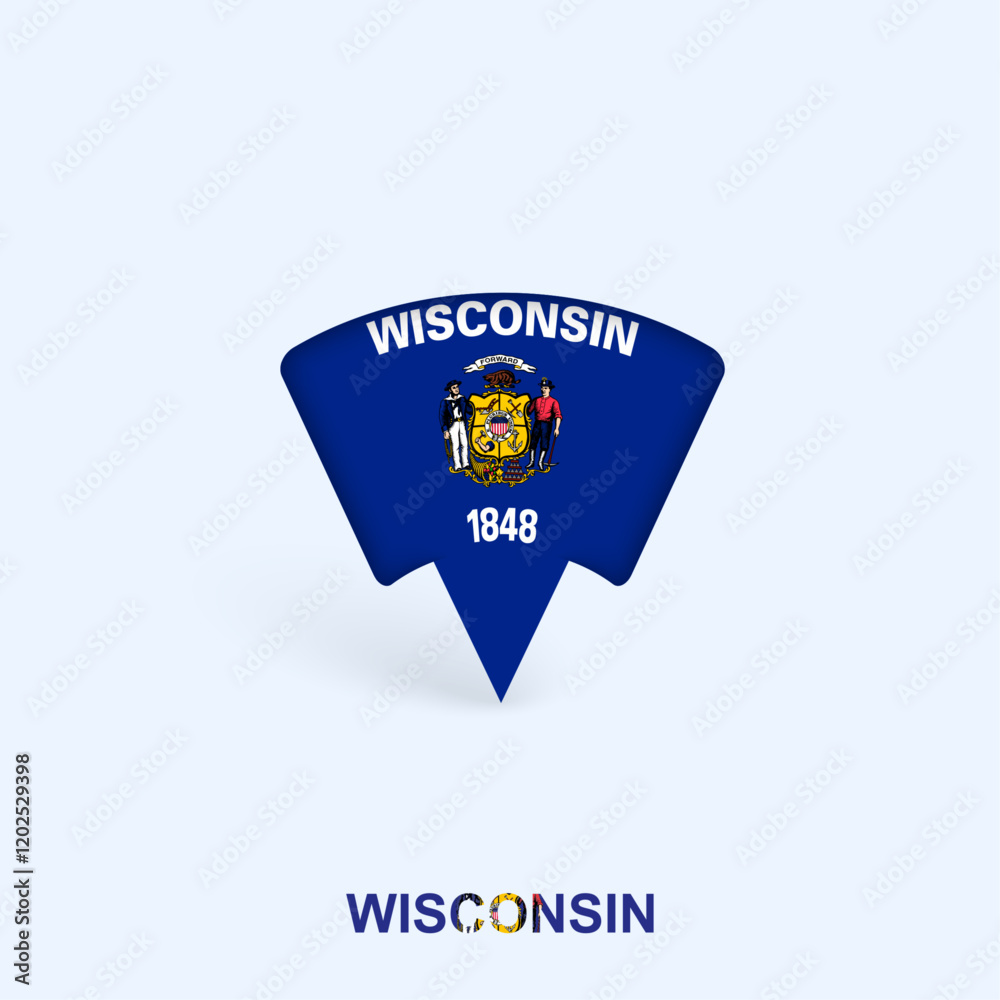 Wisconsin Flag Map Pointer Design with Shadow. Wisconsin Flag Map Pointer Design with Shadow.
