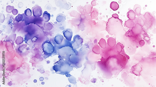 Bright abstract watercolor cat paw prints on white background, art design for creative pet related decor