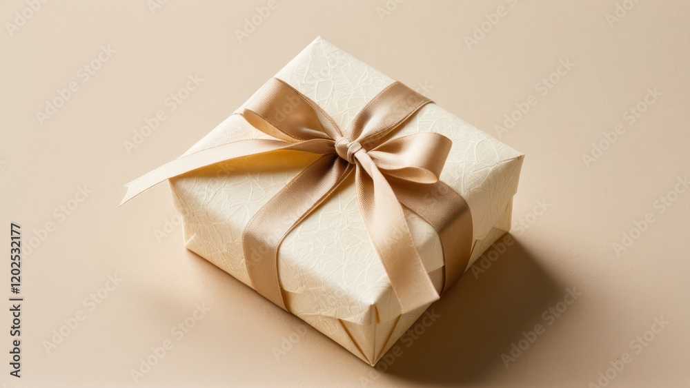 Decorative gift box with textured ivory paper, flower detail, and satin bow, ideal for special occasions. Decorative gift box with textured ivory paper, flower detail, and satin bow, ideal for special occasions.
