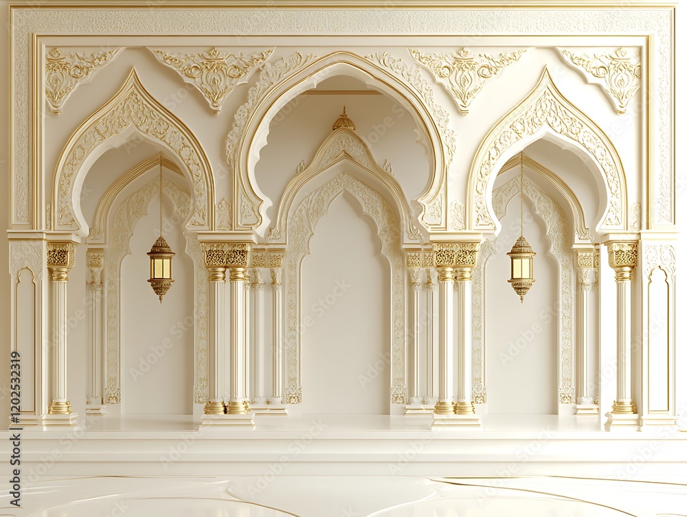Obraz premium Elegant Islamic Architecture Featuring Ornate Arches and Pillars