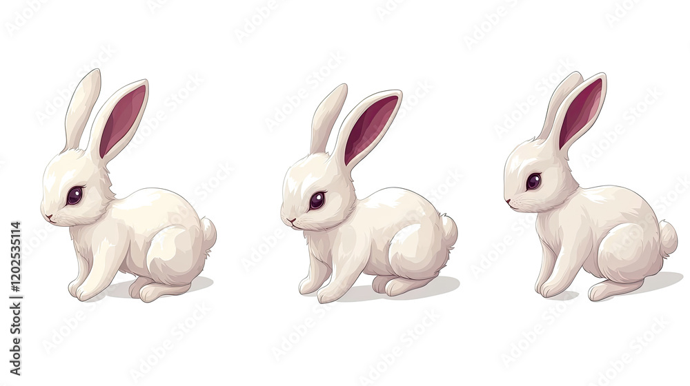 Obraz premium Cute White Bunnies Displayed in Playful Poses Generative AI