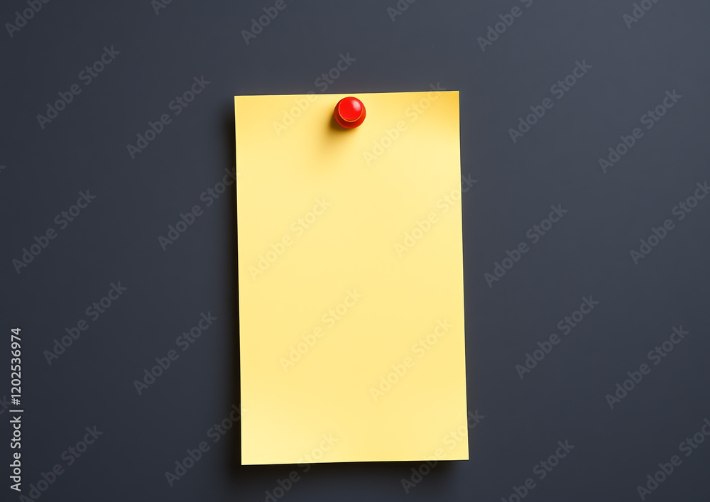 Yellow Sticky Note with Red Pin on Dark Background Yellow Sticky Note with Red Pin on Dark Background