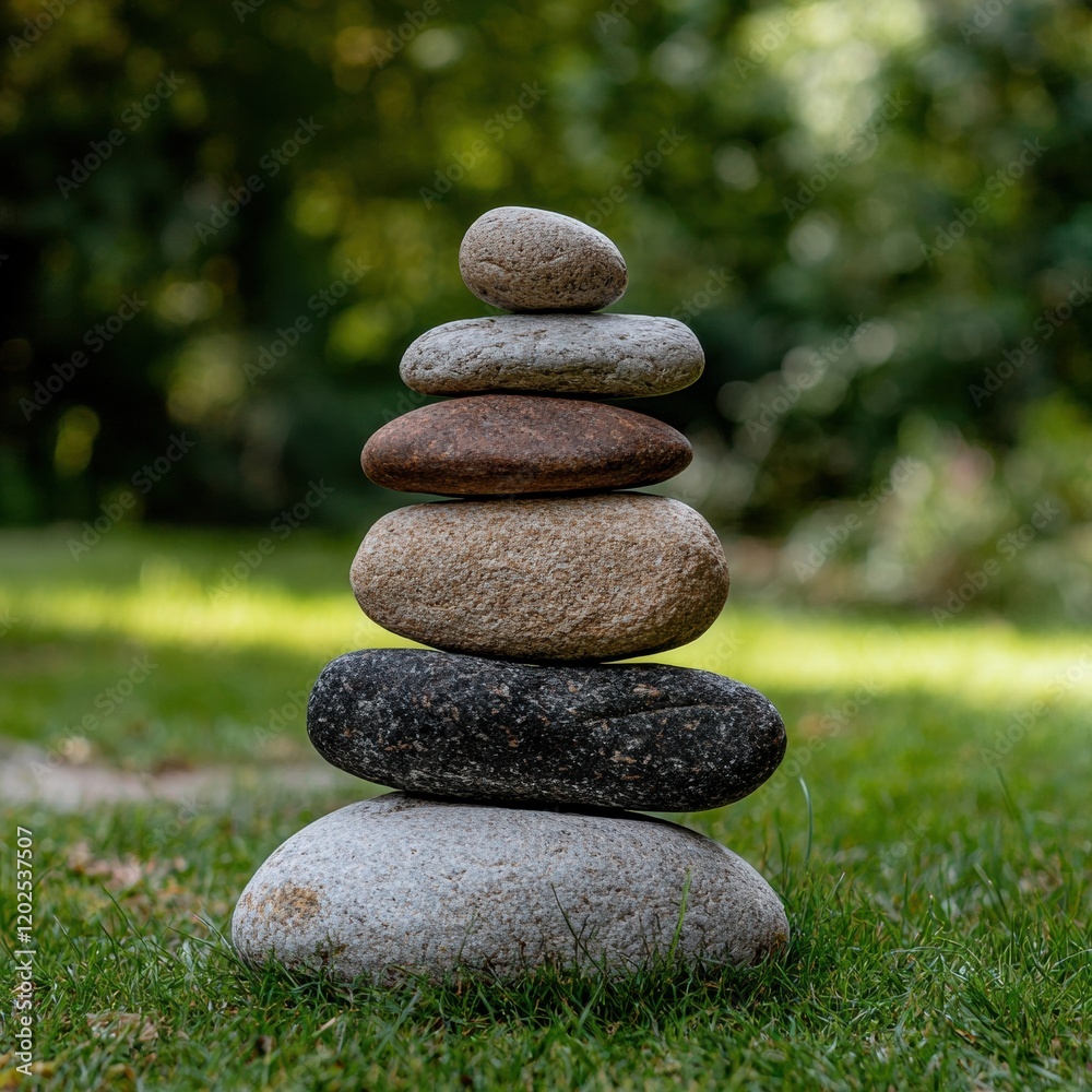 Balanced stones in a green grass field Balanced stones in a green grass field