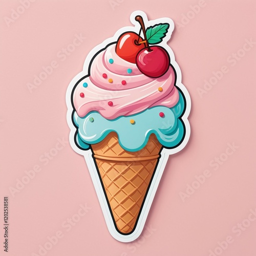 ice cream sticker, frozen treat sticker, dessert decal, ice cream cone sticker, frosted treat sticker, sweet dessert sticker, ice cream sundae sticker, kawaii ice cream, colorful ice cream decal, choc