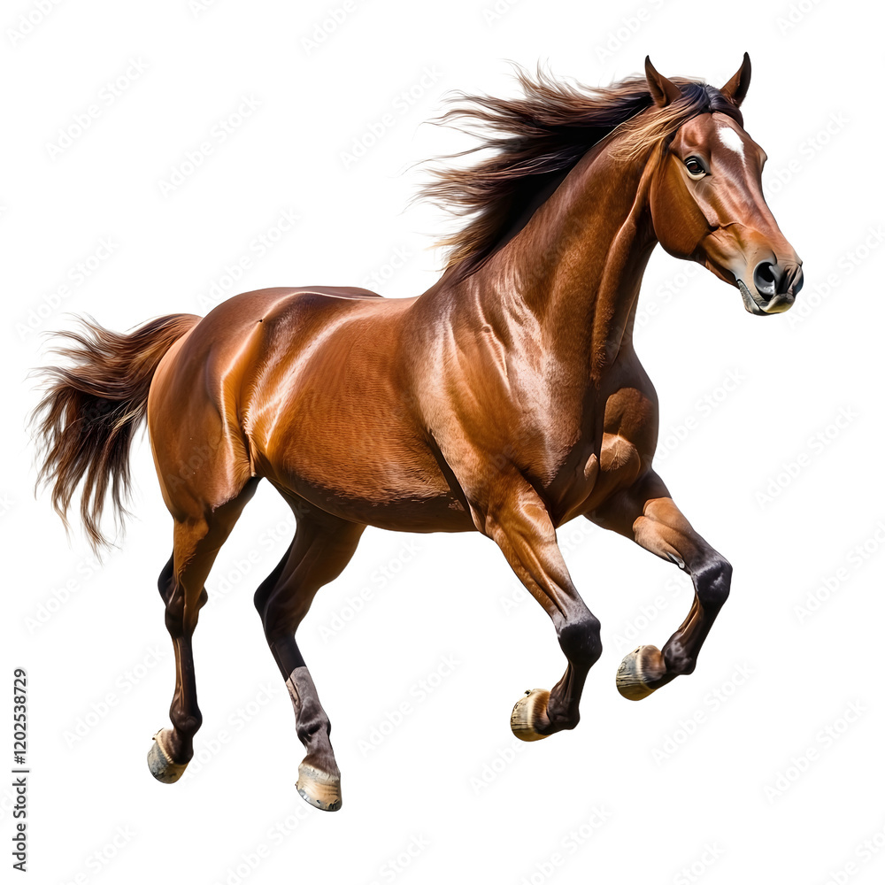 Obraz premium running brown horse isolated on transparent background cutout