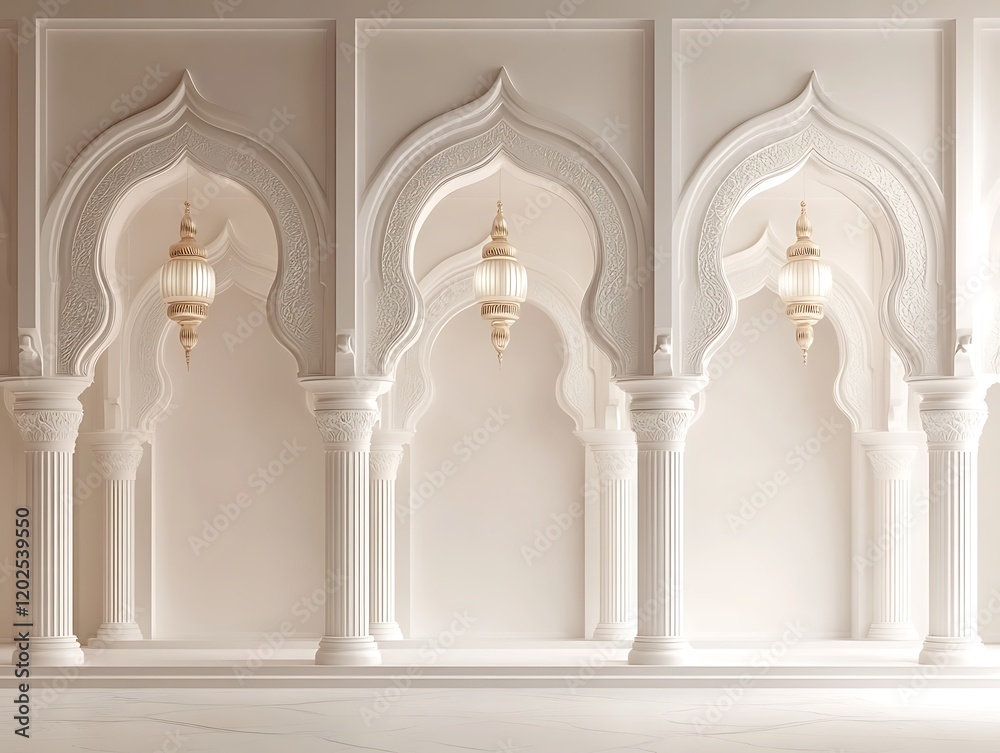 Fototapeta premium Elegant Islamic Architecture Featuring White Columns and Arches