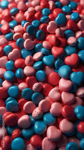 Pink and blue small hearts. Valentines day design. Love and romantic illustration. Background for a smartphone