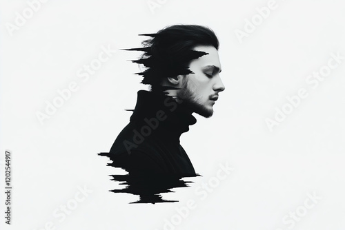 Monochrome portrait of a man with a glitch effect