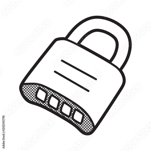 black and white vector image, security padlock with number key photo