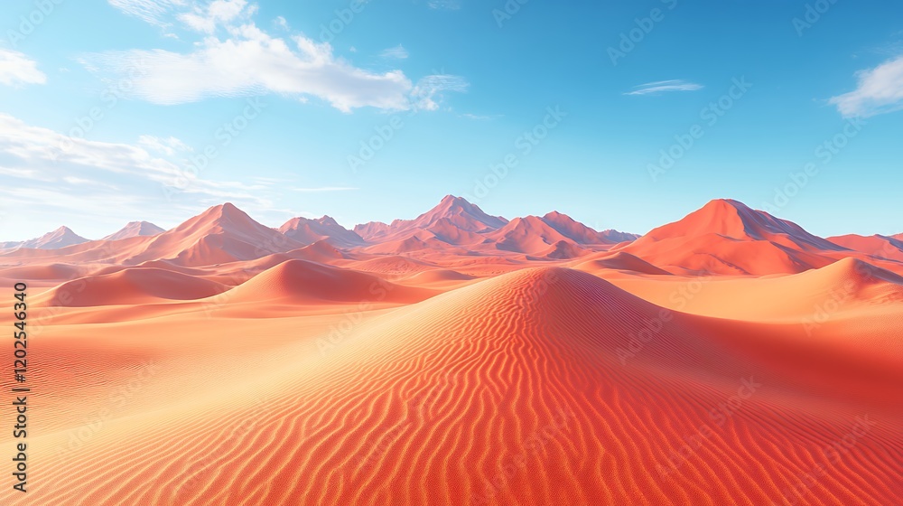 Fototapeta premium Vast Expanse of Orange Sand Dunes Under a Clear Blue Sky in a Desert Landscape During Daylight Hours