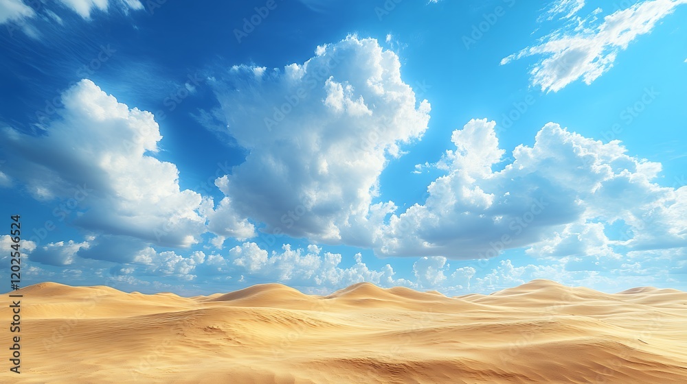 Vast Desert Landscape Under a Blue Sky Filled With Fluffy Clouds During Midday Showcasing Natural Beauty and Tranquility Vast Desert Landscape Under a Blue Sky Filled With Fluffy Clouds During Midday Showcasing Natural Beauty and Tranquility