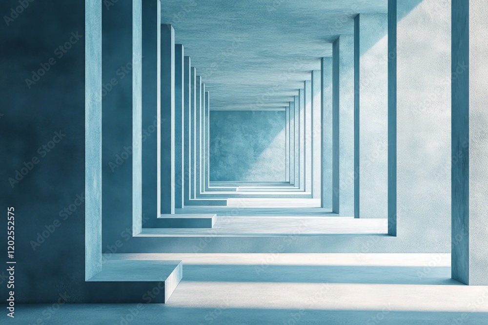 Obraz premium features a 3D-rendered empty and Chambray Blue abstract concrete room interior.