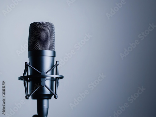 Professional Studio Microphone for Podcasting and Recording on Blue Background