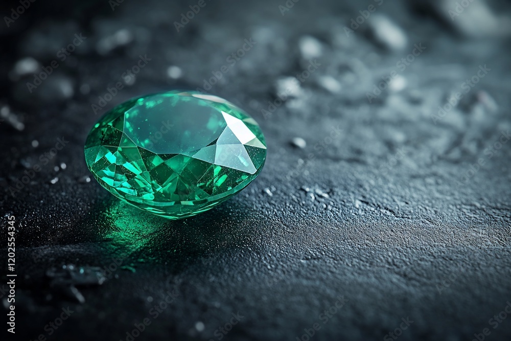 Emerald gemstone on dark surface Emerald gemstone on dark surface