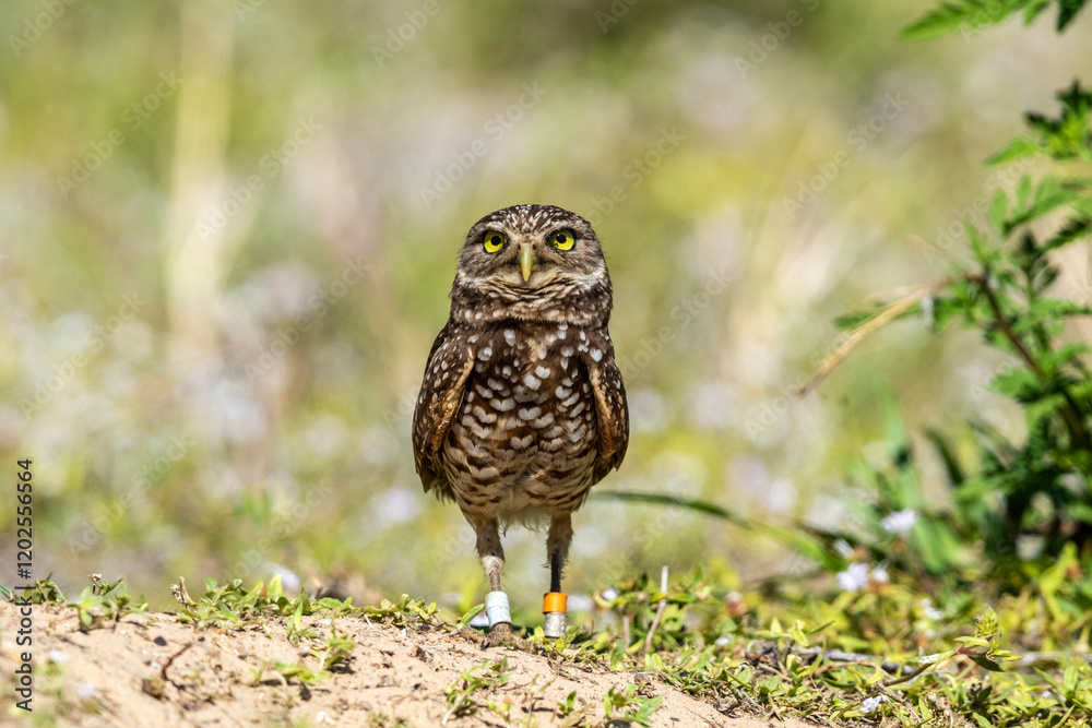 Fototapeta premium An adult burrowing owl looks on.