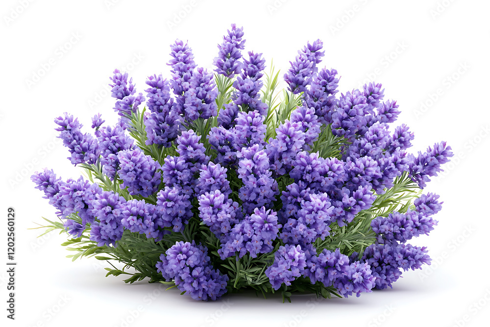 Fototapeta premium Vibrant bouquet of purple lavender flowers isolated on a white background