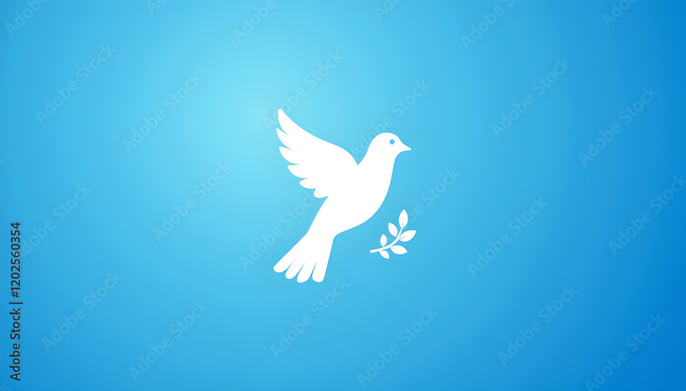White dove with olive branch on a bright blue background White dove with olive branch on a bright blue background