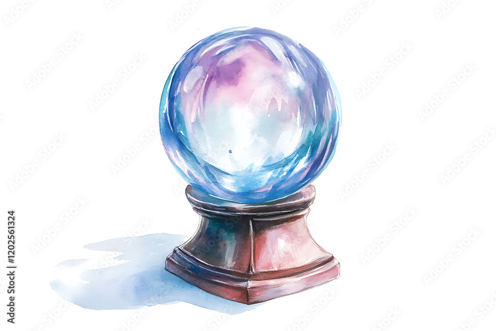 Watercolor illustration of a magic crystal ball isolated on a white background Watercolor illustration of a magic crystal ball isolated on a white background