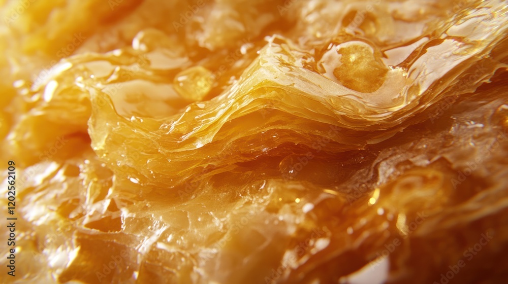 Golden Brown Layers of Sweet Baklava with Syrup Drips Close Up Macro Texture Golden Brown Layers of Sweet Baklava with Syrup Drips Close Up Macro Texture
