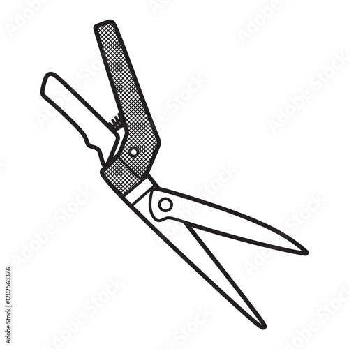 black and white image, vector, grass shears with spring