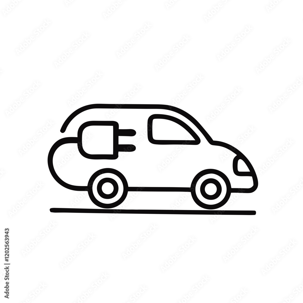 Electric car icon with a charging plug symbol on a white background Electric car icon with a charging plug symbol on a white background