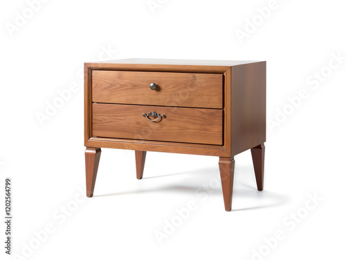 Minimalist wooden side table with a single drawer, perfect for modern and simple decor themes isolated on white background. Generative AI photo