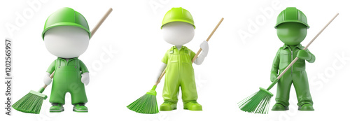 Clean Characters with Brooms for Collection on Transparent Background photo