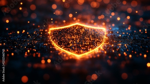 A digital shield floating in cyberspace, protecting data streams from cyber threats. 155