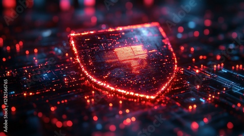A digital shield floating in cyberspace, protecting data streams from cyber threats. 156