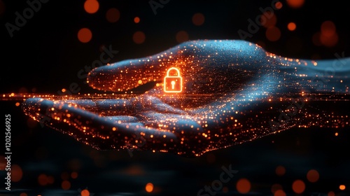 A digital hand holding a glowing lock, symbolizing personal data protection. 181