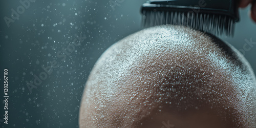 A man is shaved bald with a hair clipper at a barbershop. Preparation for military service and enlistment in the army photo