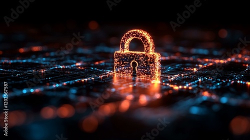 A virtual lock hovering over an encrypted folder, symbolizing data protection. 293