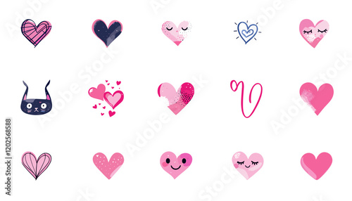 Cute Pink and Purple Heart Icons Set for Valentine's Day