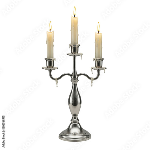 Beautiful silver candle holder for three candles isolated on transparent background png