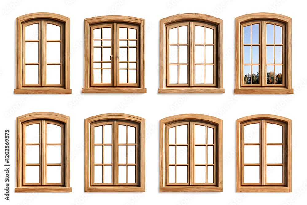 Obraz premium Set of wooden windows isolated on a white background