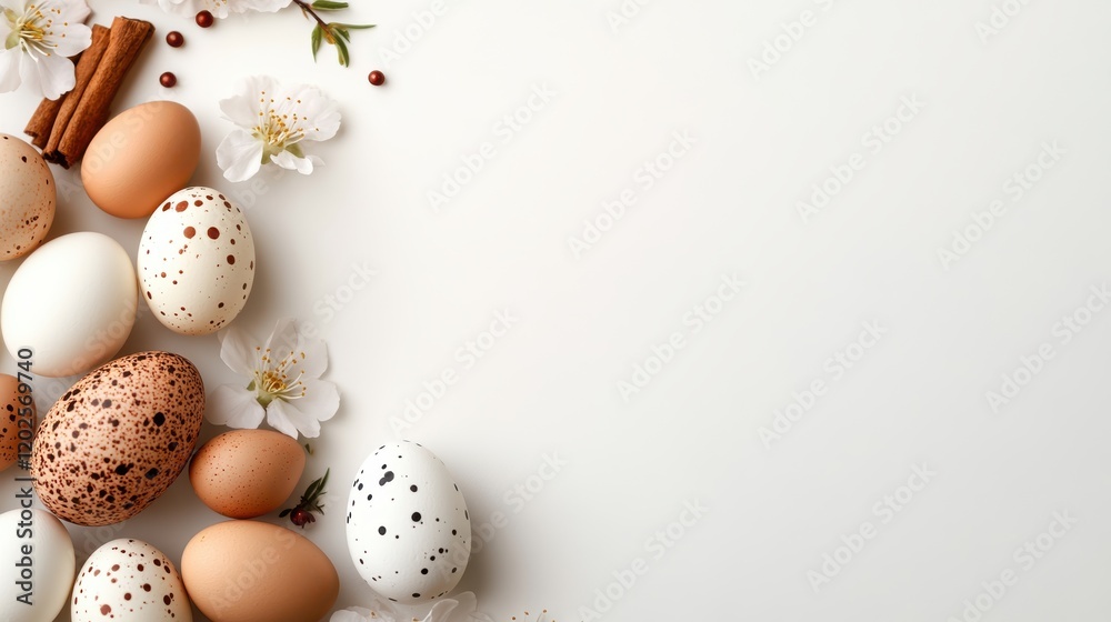 Elegant easter flat lay with marble eggs and cherry blossoms Elegant easter flat lay with marble eggs and cherry blossoms