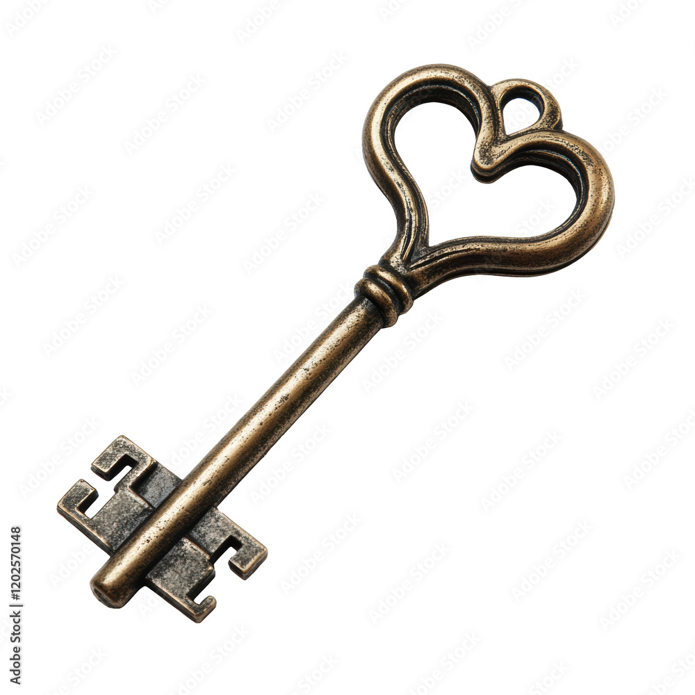 Heart shaped key made of metal, isolated on white background Heart shaped key made of metal, isolated on white background