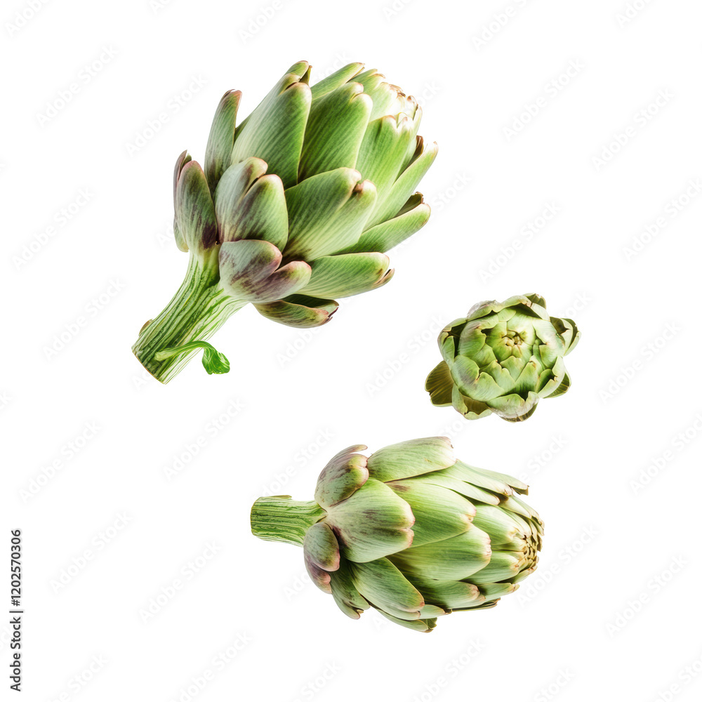 Fototapeta premium Fresh artichokes isolated on white background