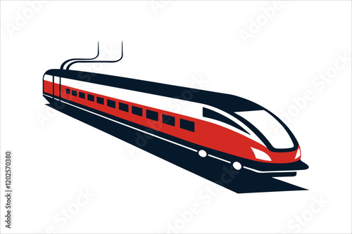 Streamline commuter train turning. Silhouette illustration in perspective view, train silhouette vector