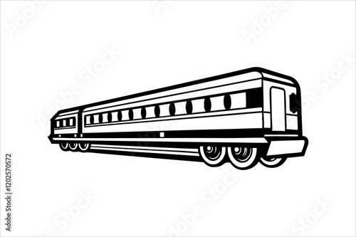 Streamline commuter train turning. Silhouette illustration in perspective view, train silhouette vector