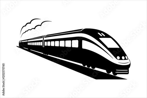 Streamline commuter train turning. Silhouette illustration in perspective view, train silhouette vector