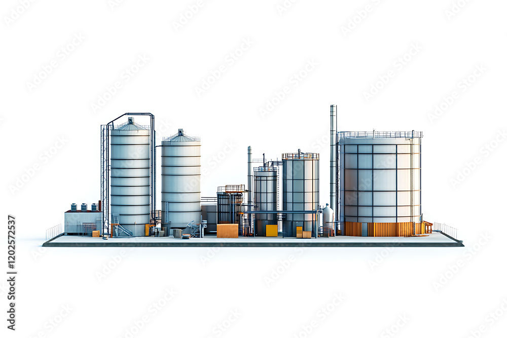 Obraz premium Storage tanks and silos isolated on a white background