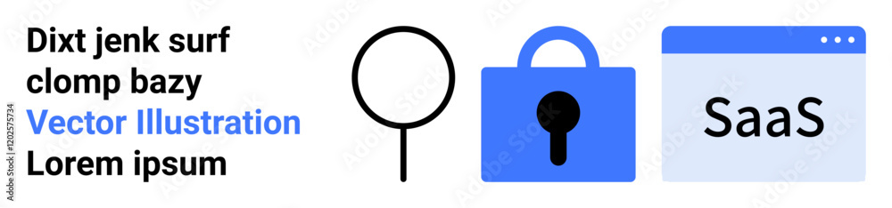 Magnifying glass, blue lock symbol, and SaaS label on a browser window. Ideal for technology, cybersecurity, software development, data protection, online services, internet security, business Magnifying glass, blue lock symbol, and SaaS label on a browser window. Ideal for technology, cybersecurity, software development, data protection, online services, internet security, business